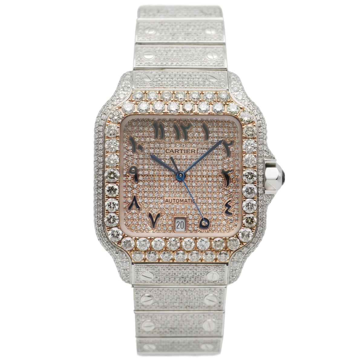Cartier Santos Iced Out Stahl / Roségold WSSA0018 - 2021