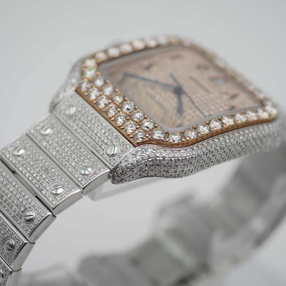 Cartier Santos Iced Out Stahl / Roségold WSSA0018 - 2021